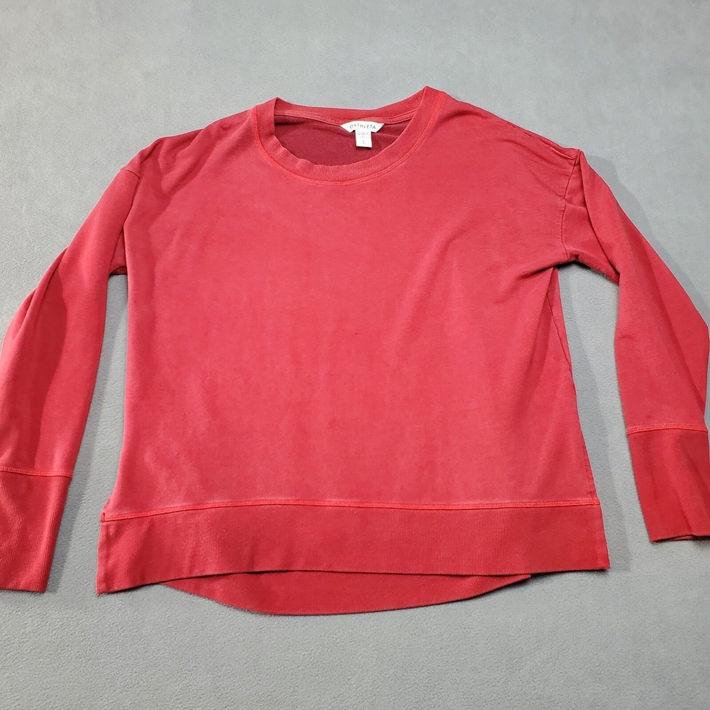 Athleta Sweater Women Large Red Knitted Fleece Lined Stretch Thumb Hole Pullover